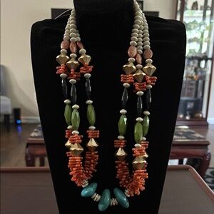 Chico's Multicolor Beaded Necklace with Orange and Green